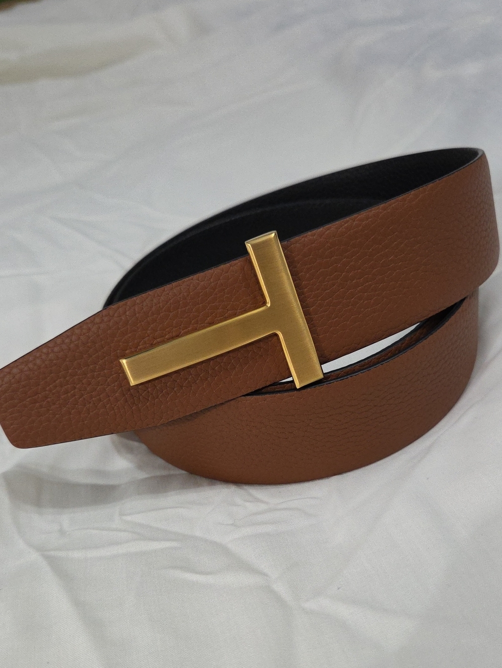 Tom Ford Reversible Brown Black Leather Belt Gold Buckle